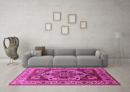 Machine Washable Oriental Pink Industrial Rug in a Living Room, wshurb572pnk