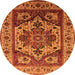 Round Machine Washable Oriental Orange Industrial Area Rugs, wshurb572org