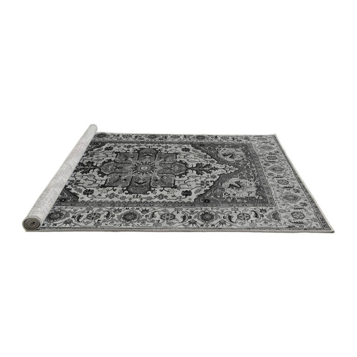 Sideview of Machine Washable Oriental Gray Industrial Rug, wshurb572gry