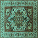 Square Machine Washable Oriental Turquoise Industrial Area Rugs, wshurb572turq