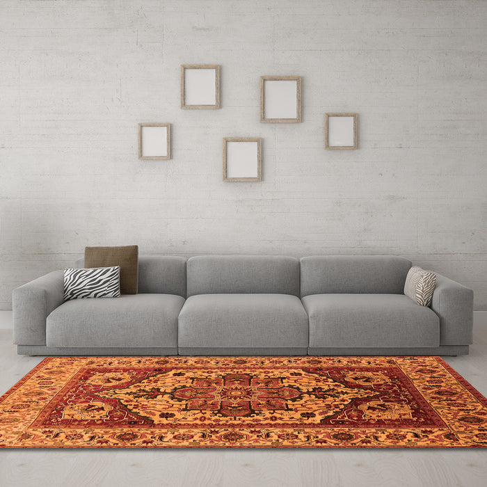 Machine Washable Oriental Orange Industrial Area Rugs in a Living Room, wshurb572org
