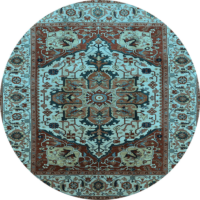 Round Machine Washable Oriental Light Blue Industrial Rug, wshurb572lblu