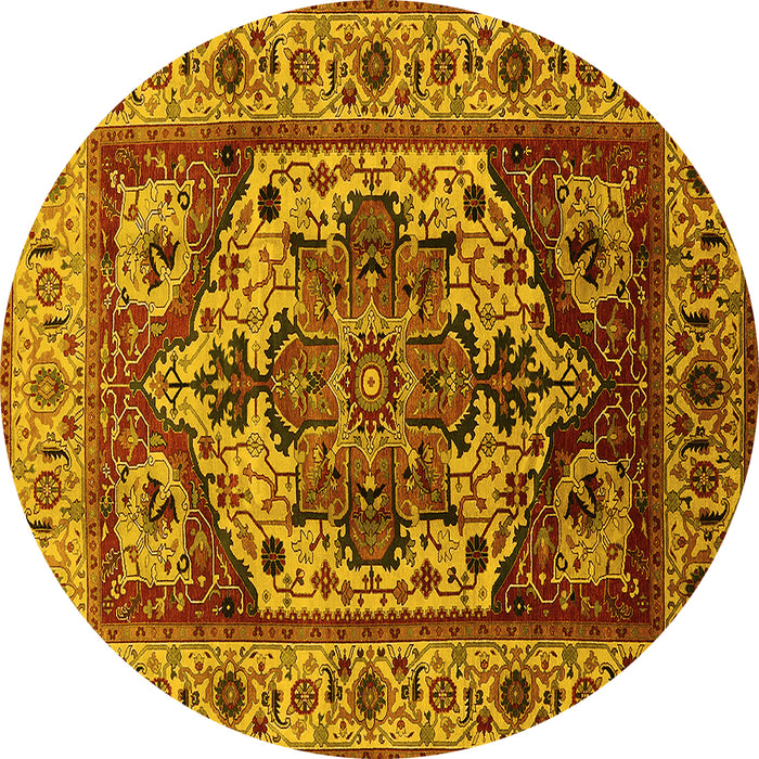 Round Oriental Yellow Industrial Rug, urb572yw