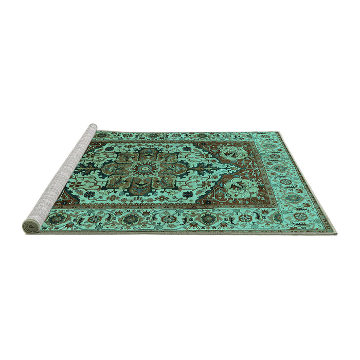 Sideview of Machine Washable Oriental Turquoise Industrial Area Rugs, wshurb572turq