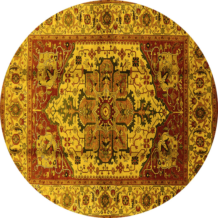 Round Machine Washable Oriental Yellow Industrial Rug, wshurb573yw