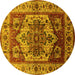 Round Machine Washable Oriental Yellow Industrial Rug, wshurb573yw