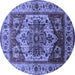 Round Machine Washable Oriental Blue Industrial Rug, wshurb573blu