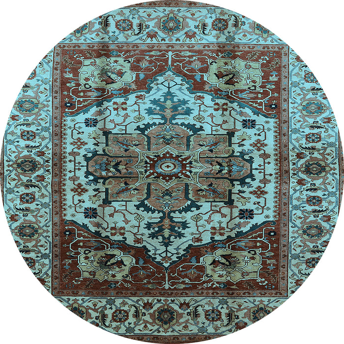 Round Machine Washable Oriental Light Blue Industrial Rug, wshurb573lblu