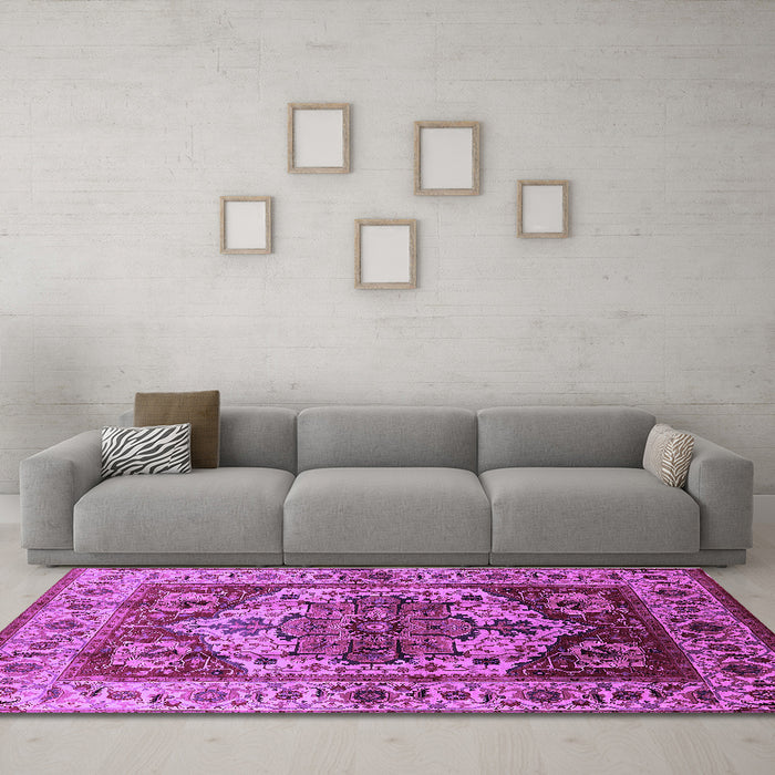 Machine Washable Oriental Purple Industrial Area Rugs in a Living Room, wshurb573pur