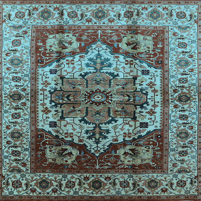 Square Machine Washable Oriental Light Blue Industrial Rug, wshurb573lblu