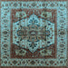 Square Machine Washable Oriental Light Blue Industrial Rug, wshurb573lblu