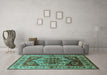 Machine Washable Oriental Turquoise Industrial Area Rugs in a Living Room,, wshurb573turq