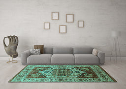 Machine Washable Oriental Turquoise Industrial Area Rugs in a Living Room,, wshurb573turq