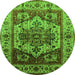 Round Machine Washable Oriental Green Industrial Area Rugs, wshurb573grn