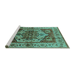 Sideview of Machine Washable Oriental Turquoise Industrial Area Rugs, wshurb573turq