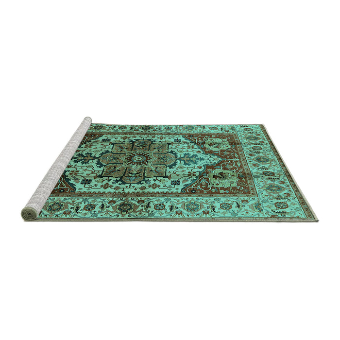 Sideview of Machine Washable Oriental Turquoise Industrial Area Rugs, wshurb573turq