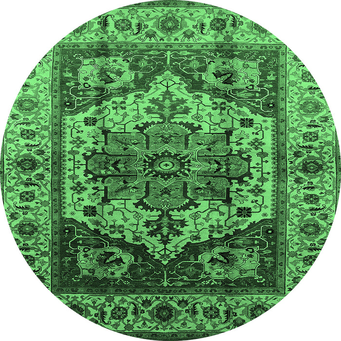 Round Machine Washable Oriental Emerald Green Industrial Area Rugs, wshurb573emgrn