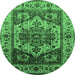 Round Machine Washable Oriental Emerald Green Industrial Area Rugs, wshurb573emgrn