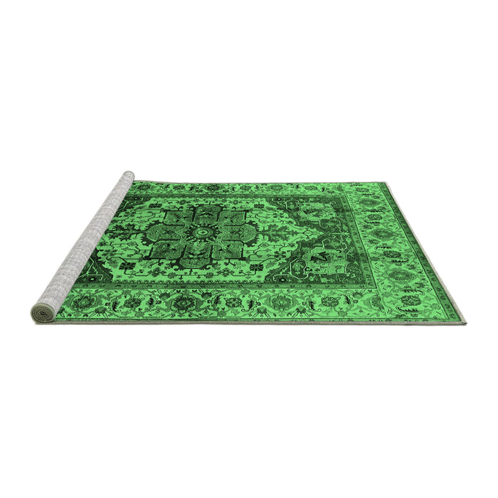 Sideview of Machine Washable Oriental Emerald Green Industrial Area Rugs, wshurb573emgrn