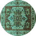 Round Machine Washable Oriental Turquoise Industrial Area Rugs, wshurb573turq