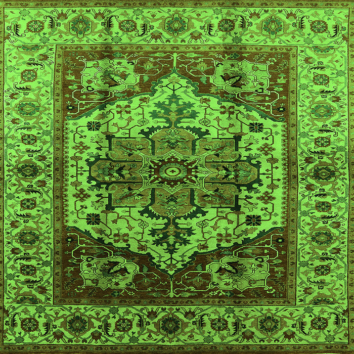 Square Machine Washable Oriental Green Industrial Area Rugs, wshurb573grn