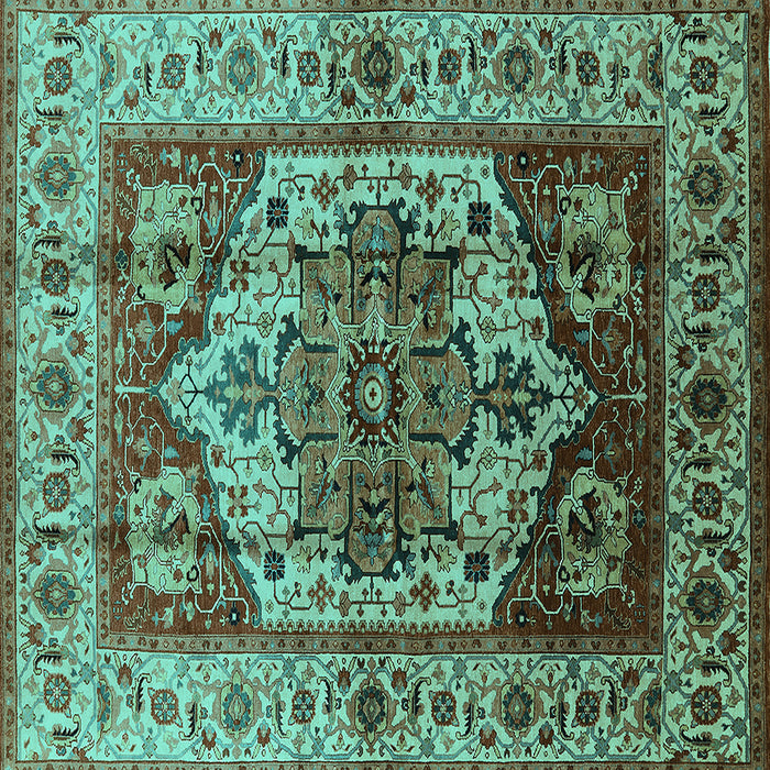 Square Machine Washable Oriental Turquoise Industrial Area Rugs, wshurb573turq