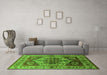 Machine Washable Oriental Green Industrial Area Rugs in a Living Room,, wshurb573grn