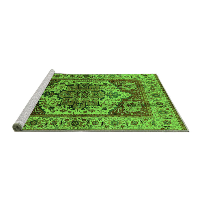Sideview of Machine Washable Oriental Green Industrial Area Rugs, wshurb573grn