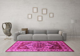 Machine Washable Oriental Pink Industrial Rug in a Living Room, wshurb573pnk