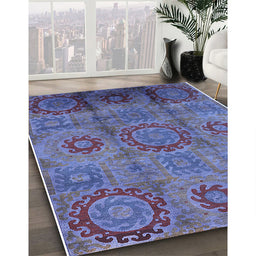 Mid-Century Modern Blue Oriental Rug in Family Room, urb574