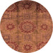 Round Machine Washable Oriental Orange Industrial Area Rugs, wshurb574org