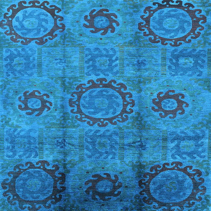 Square Machine Washable Oriental Light Blue Industrial Rug, wshurb574lblu