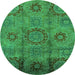 Round Machine Washable Oriental Green Industrial Area Rugs, wshurb574grn