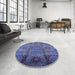 Round Mid-Century Modern Blue Oriental Rug in a Office, urb574