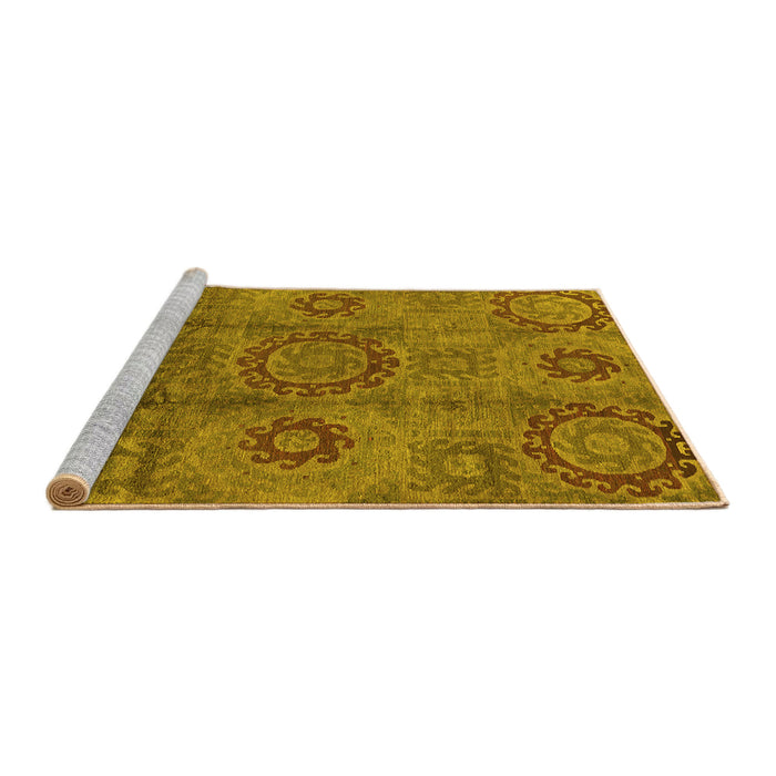 Sideview of Machine Washable Oriental Yellow Industrial Rug, wshurb574yw