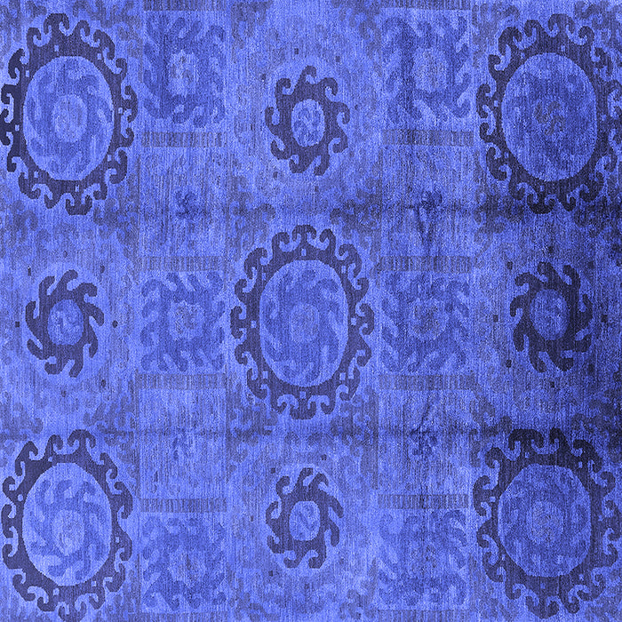 Square Machine Washable Oriental Blue Industrial Rug, wshurb574blu
