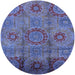 Round Mid-Century Modern Blue Oriental Rug, urb574