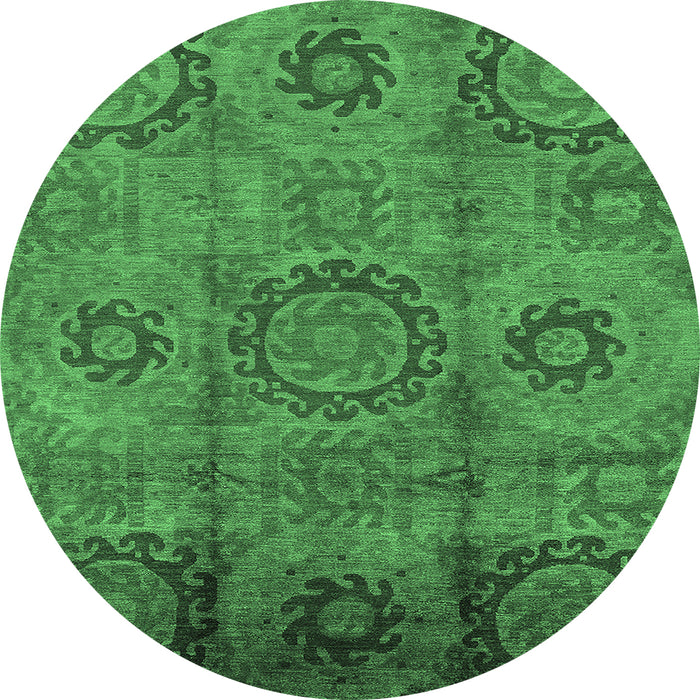 Round Machine Washable Oriental Emerald Green Industrial Area Rugs, wshurb574emgrn