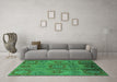 Machine Washable Oriental Green Industrial Area Rugs in a Living Room,, wshurb574grn