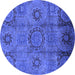 Round Machine Washable Oriental Blue Industrial Rug, wshurb574blu