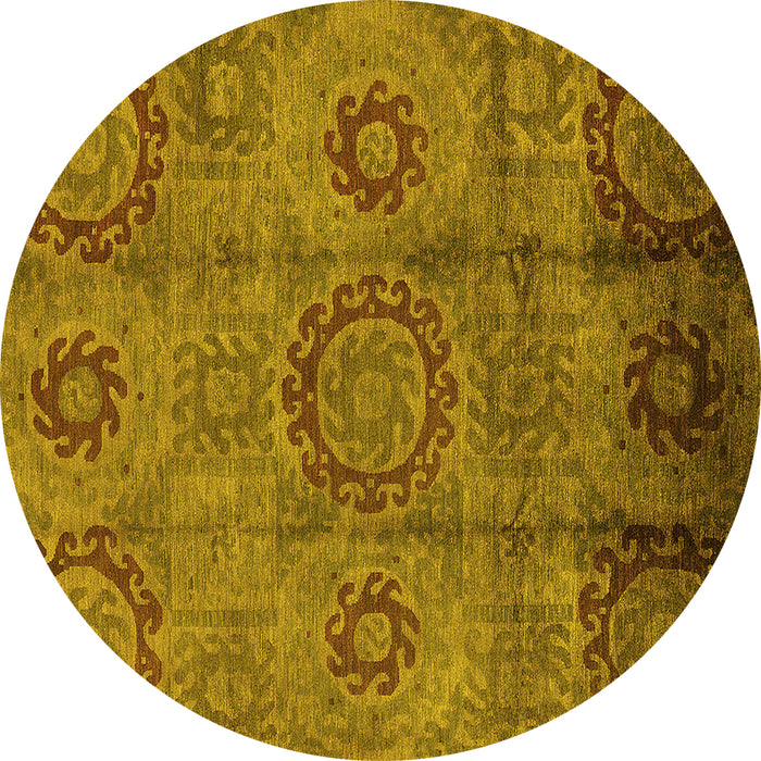 Round Machine Washable Oriental Yellow Industrial Rug, wshurb574yw