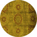 Round Machine Washable Oriental Yellow Industrial Rug, wshurb574yw