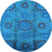 Round Machine Washable Oriental Light Blue Industrial Rug, wshurb574lblu