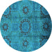 Round Machine Washable Oriental Turquoise Industrial Area Rugs, wshurb574turq