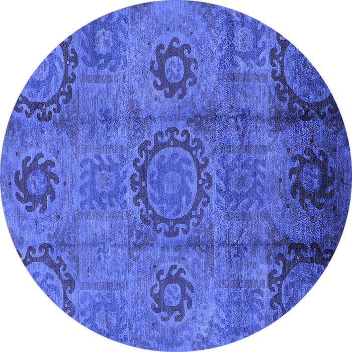 Round Oriental Blue Industrial Rug, urb574blu