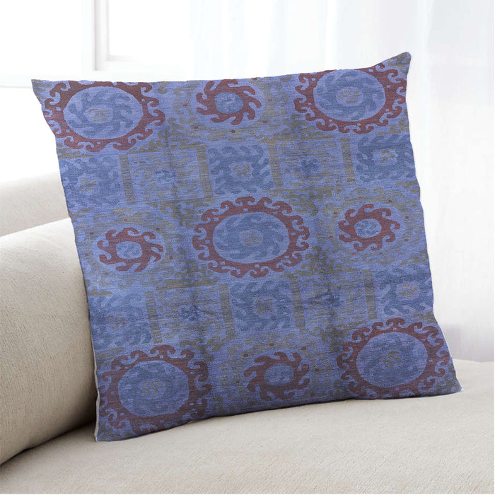 Lifestyle Image of Mid-Century Modern Urban Square Blue Throw Pillow, 18 inch by 18 inch, pwurb574