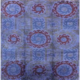 Square Machine Washable Industrial Modern Blue Rug, wshurb574