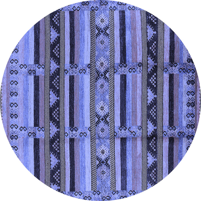 Round Machine Washable Oriental Blue Industrial Rug, wshurb575blu