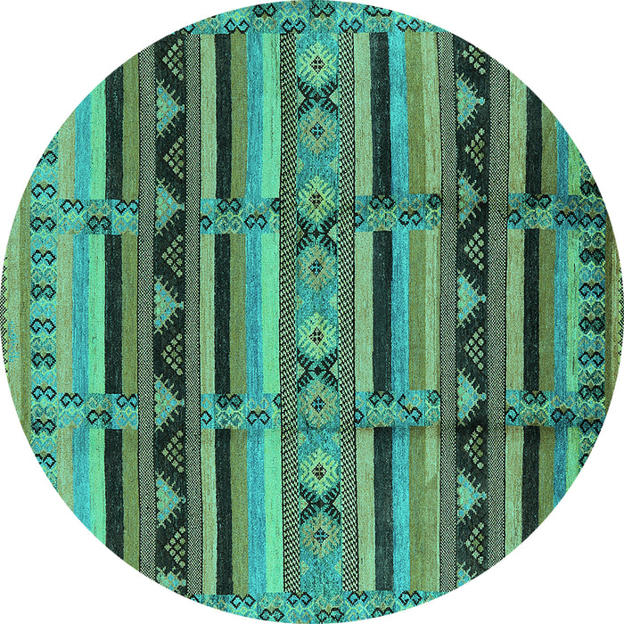 Round Machine Washable Oriental Turquoise Industrial Area Rugs, wshurb575turq
