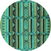 Round Machine Washable Oriental Turquoise Industrial Area Rugs, wshurb575turq